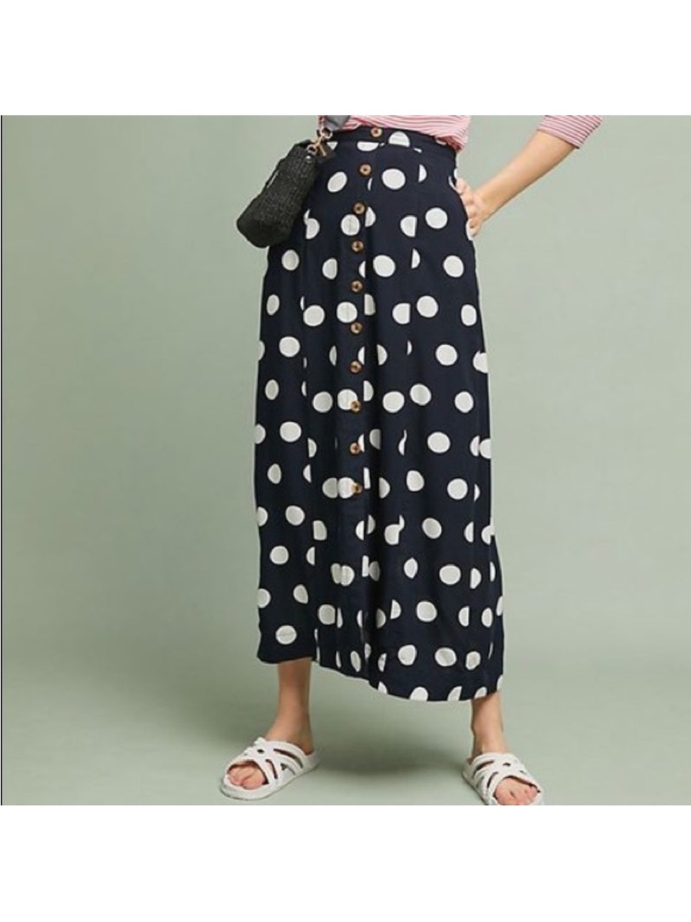 Women’s Anthropologie Maeve Claudette Polka Dot Maxi Button Skirt Size 6 - Picture 2 of 12